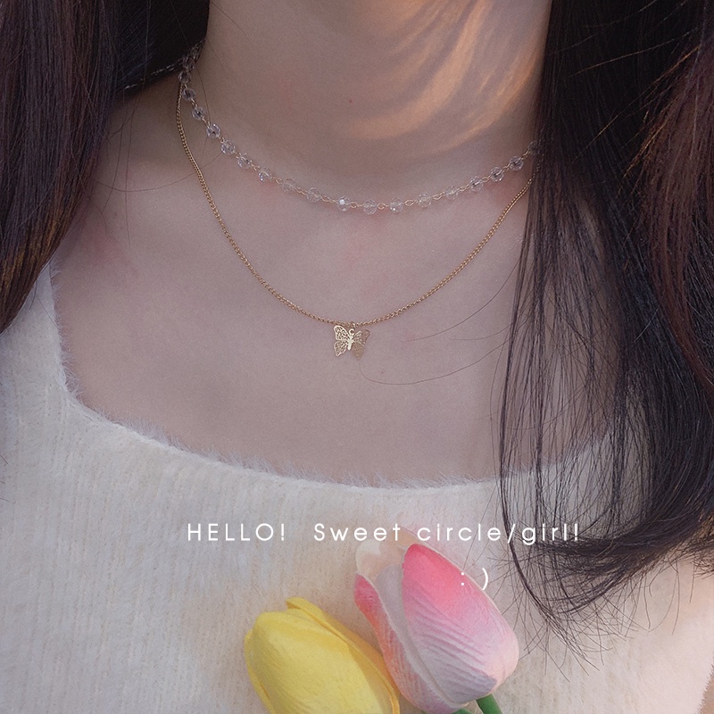 Vòng cổ Mặt Hình Bướm Đính Hạt Pha Lê Ngọt Ngào Cho Nữ