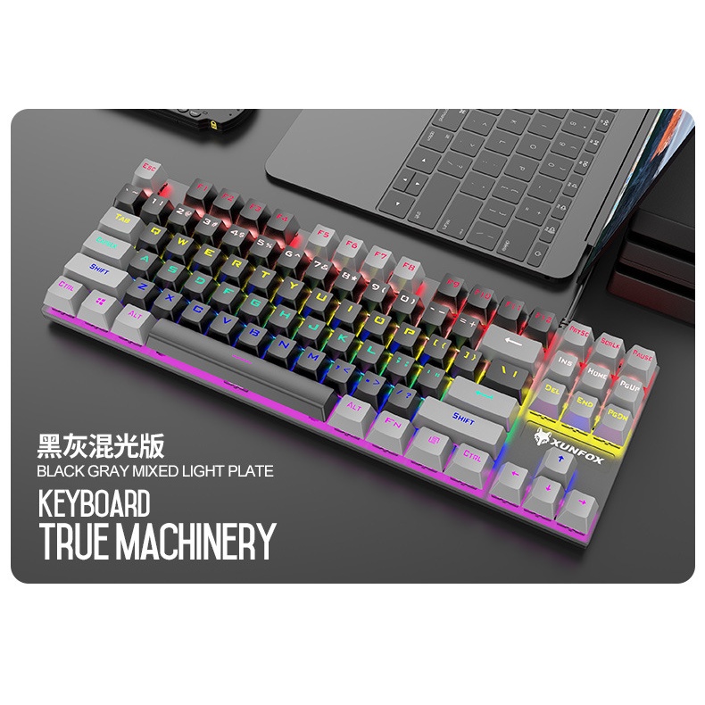 Bàn phím cơ Gaming K80 full Led nhiều chế độ có dây trục màu xanh, dùng cho laptop máy tính cây chơi game