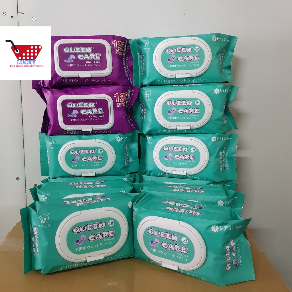 Khăn Giấy Ướt Queen Care 125 Tờ- Không mùi- An toàn cho mọi loại da- Hàng Xuất Khẩu