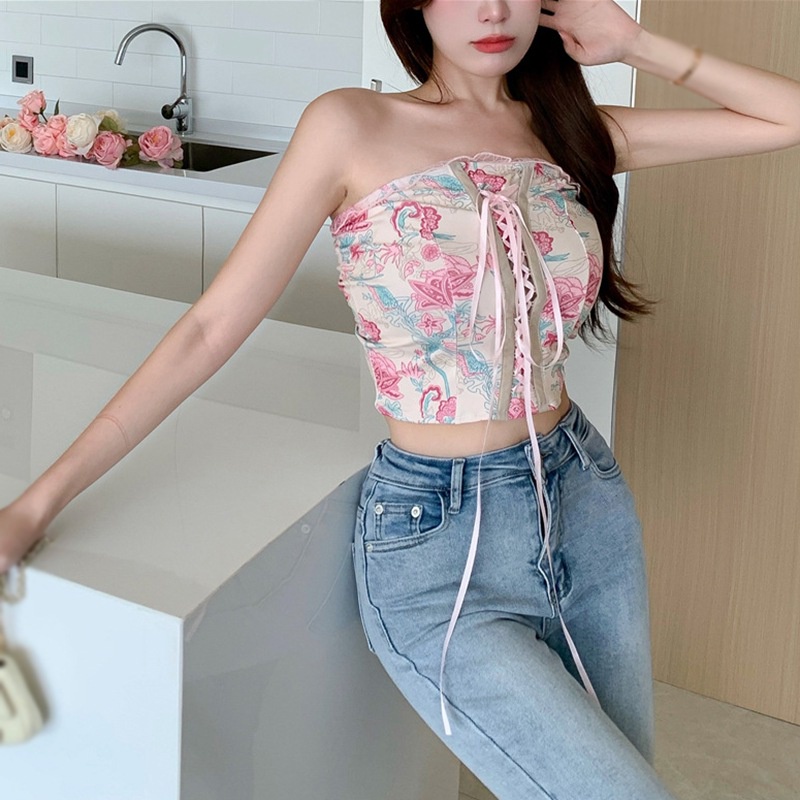 Áo Ống Lửng Phối Ren Phong Cách Retro Dành Cho Nữ