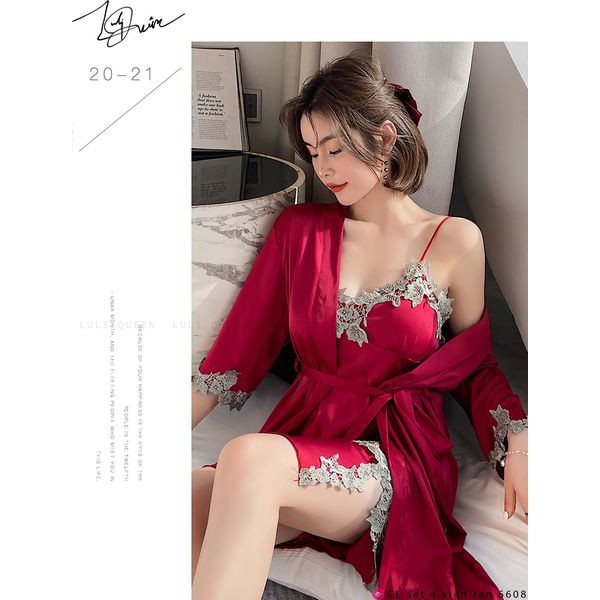 Choàng lụa set 4 viền ren  ❤️[Freeship]❤️ Sét lụa 4 món cao cấp gồm Choàng, Váy, Áo, Quần