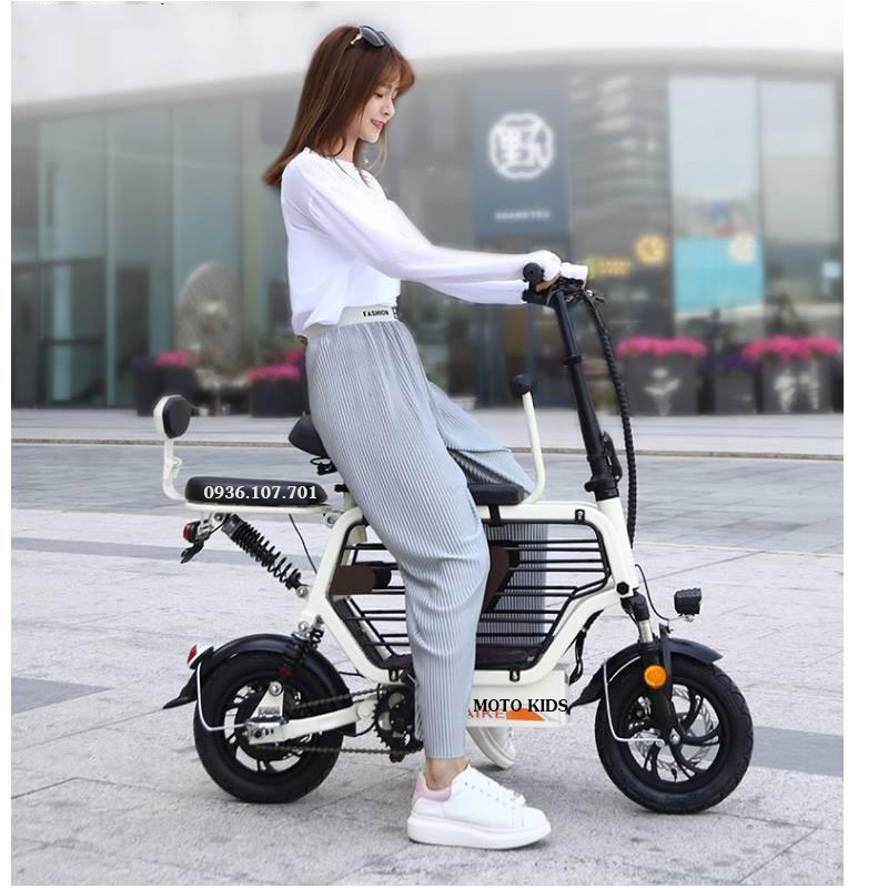 Xe đạp điện mini BURKE mẫu mới nhất,Pin lithium 48v-20a,tặng kèm giỏ xe,Hàng chính hãng