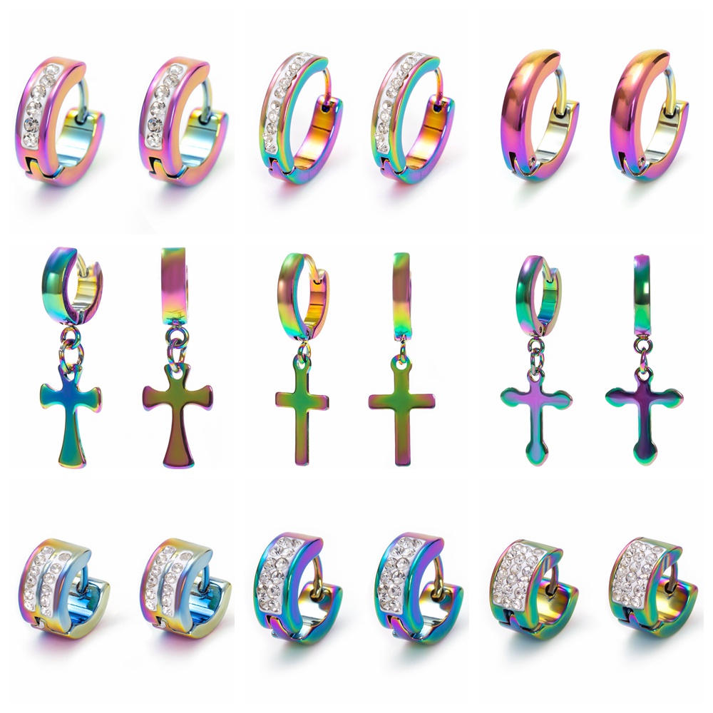 Khuyên Tai Tròn Bằng Thép Không Gỉ Đính Đá Thời Trang Mới Cho Nam Nữ