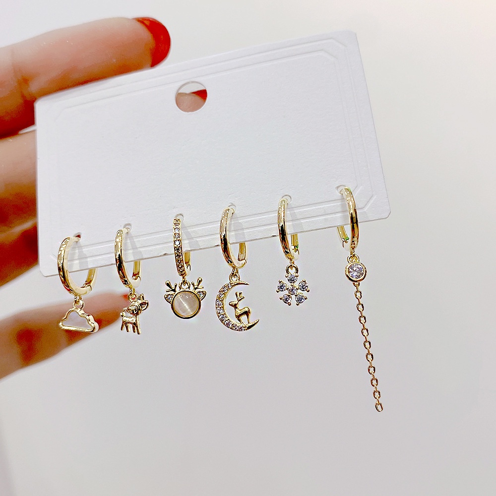 Set 6 Khuyên Tai Tròn Đính Đá Thời Trang Dành Cho Nữ