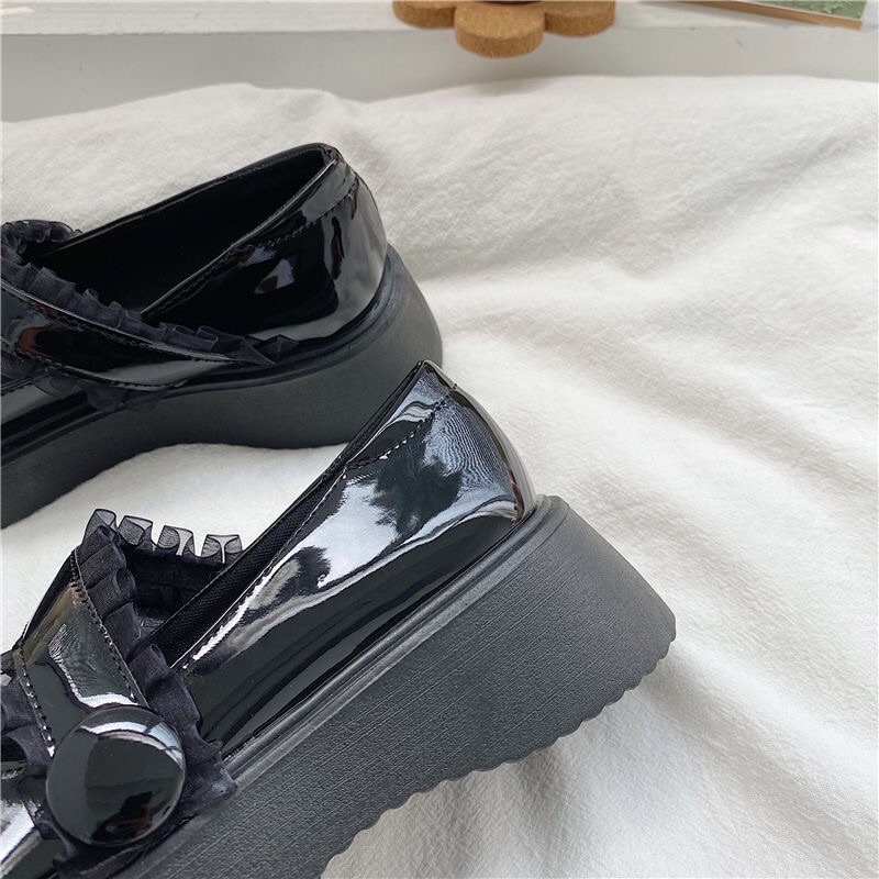 Giày lolita nữ gắn nơ đế cao 4cm,Giày da ulzzang nữ phong cách Hàn Quốc LT80