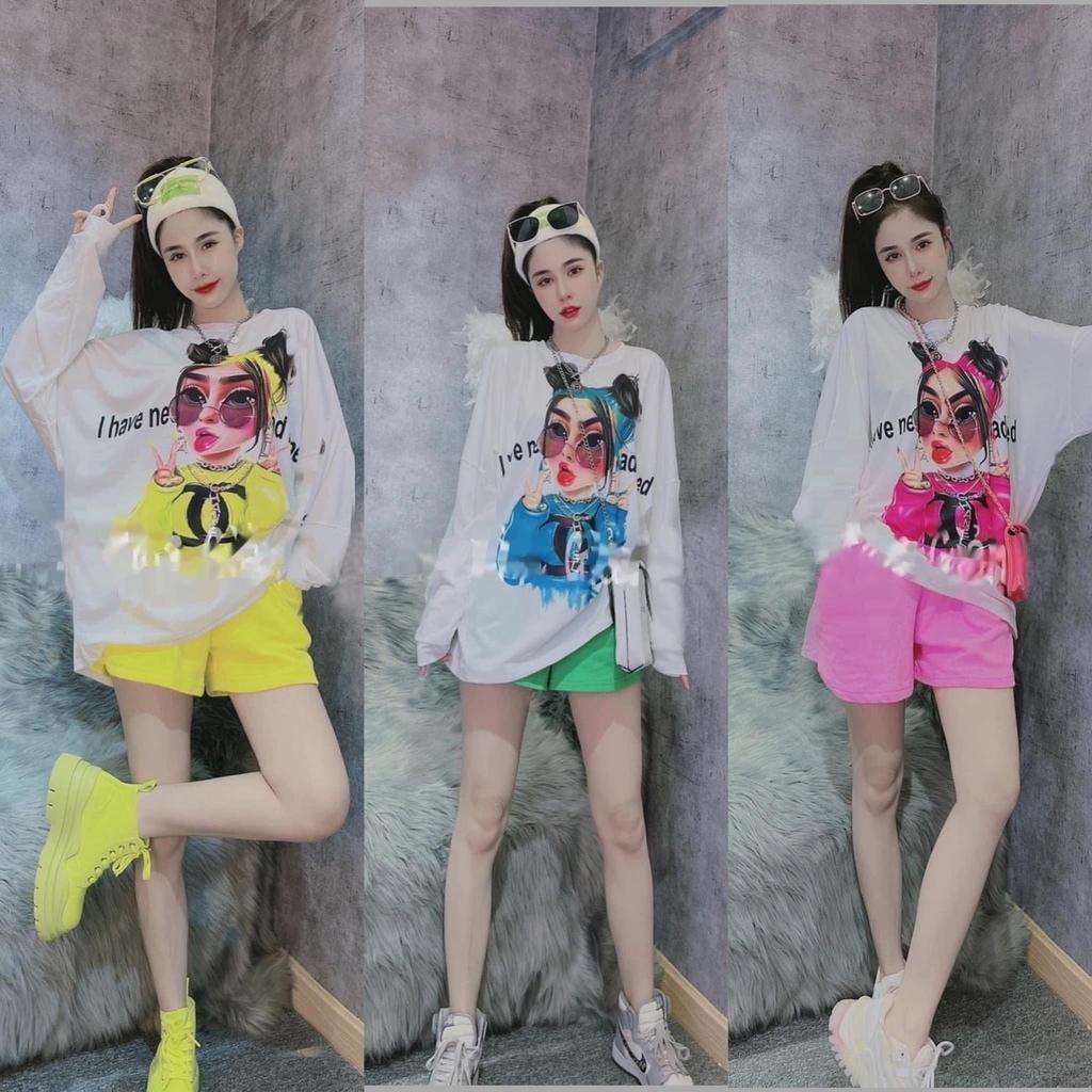 Đồ bộ nữ chất cotton 100% đanh mịn đẹp tay dài quần đùi hình in NY-B DBN228