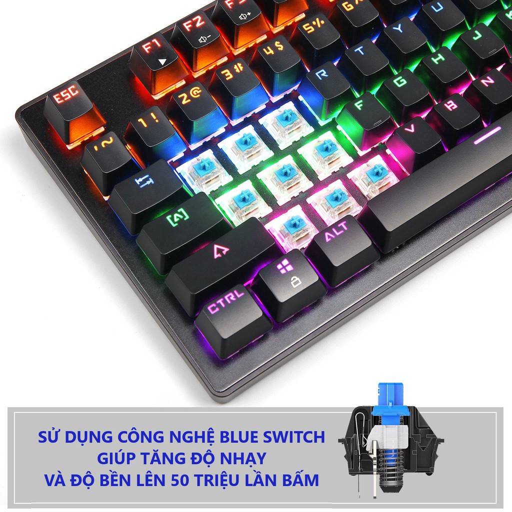 Bàn Phím Gamming Bàn Phím Cơ GNET - K87 Gaming Mini LED 7 Màu Blue Switch Siêu Bền
