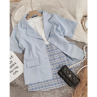 set vest 3 món chân váy caro