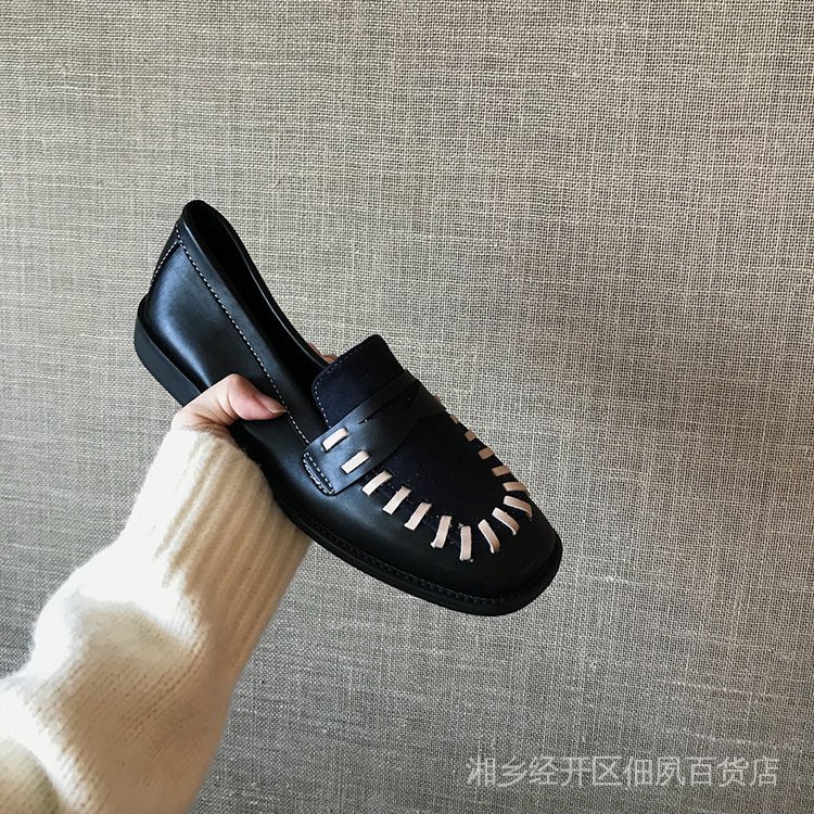 Chuyên gia Thời Trang được khuyến nghị cao!Giày Da Mũi Vuông Phối Màu Tương Phản Phong Cách Anh Quốc