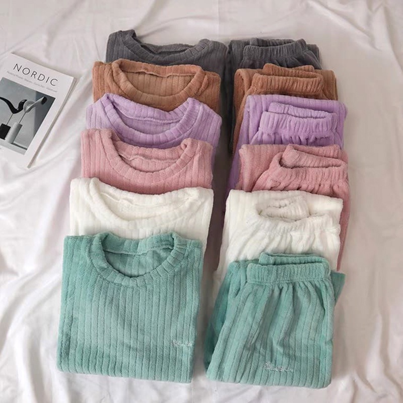 [Ảnh thật/ Hàng loại 1] Bộ Ngủ Lông Form Rộng Chất Đẹp Dày Dặn, Bộ Ngủ Nữ Lông Ấm Mềm Mịn