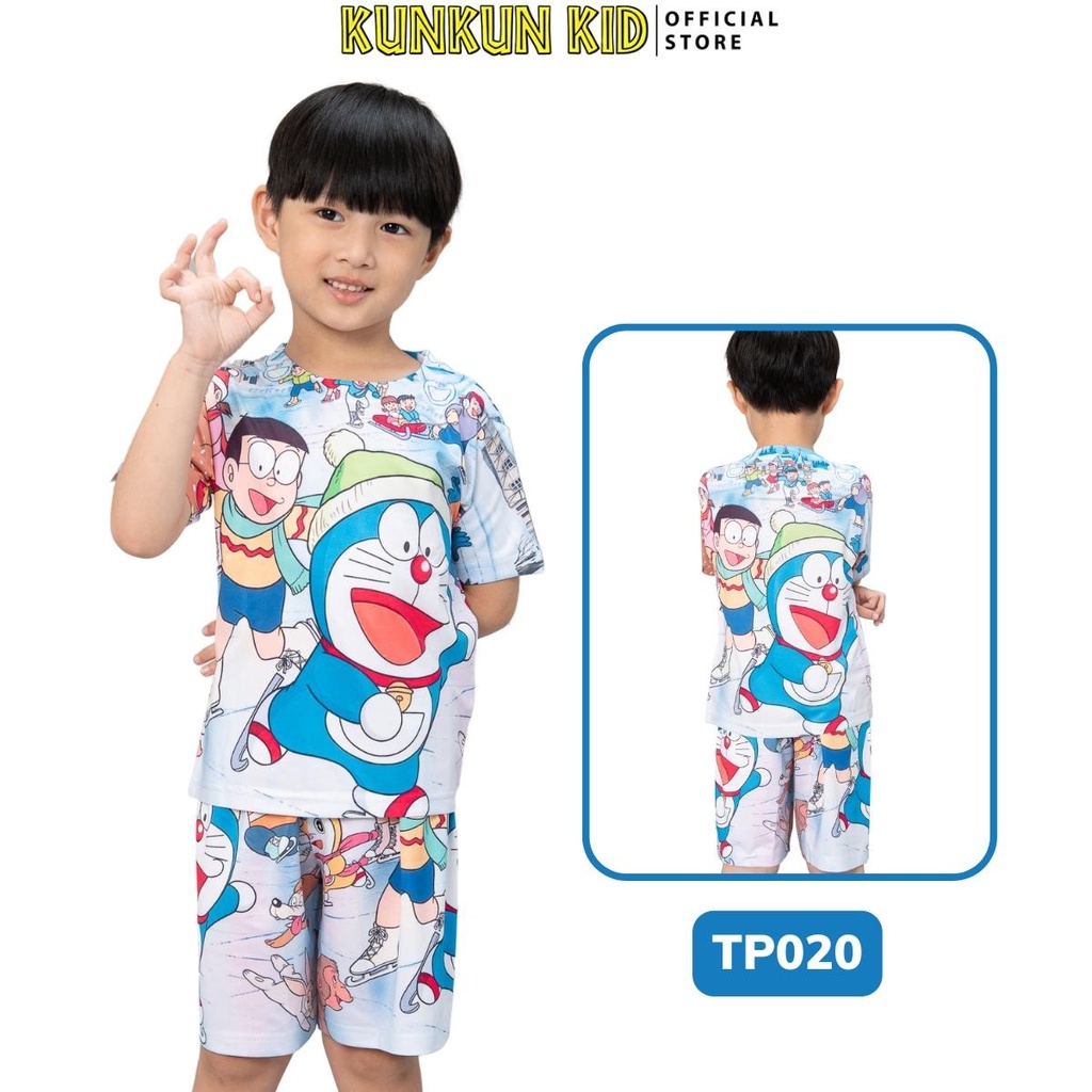 Quần áo bé trai thun lạnh in 3d hình doraemon Kunkun Kid TP020
