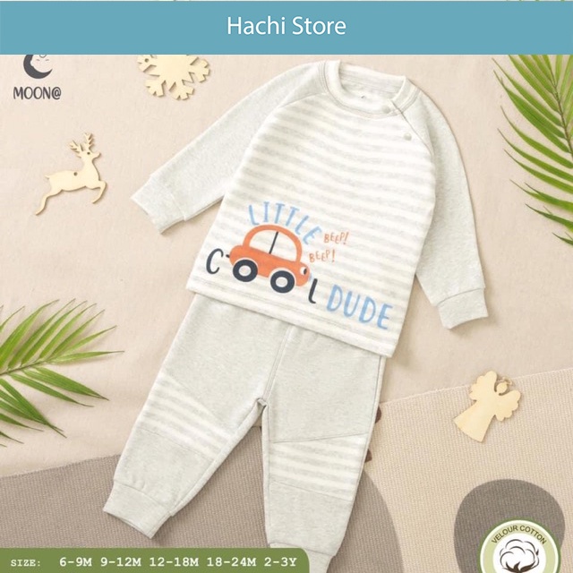 Bộ nỉ cho bé trai, gái, bộ nỉ thu đông cài vai hàng chính hãng Moon@ 2020 - vải nỉ - size từ 6 tháng - 3 tuổi