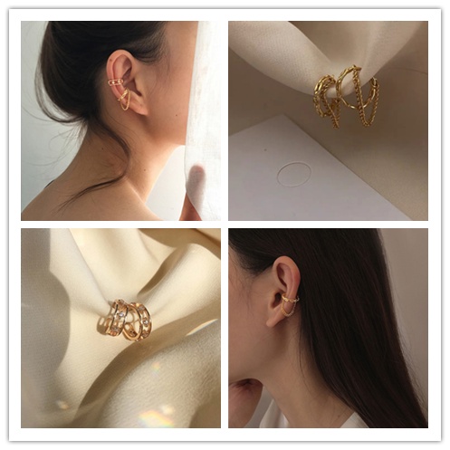 1 Khuyên Tai Dạng Kẹp Phối Dây Xích Tua Rua Hình Ngôi Sao Cổ Điển Qipin