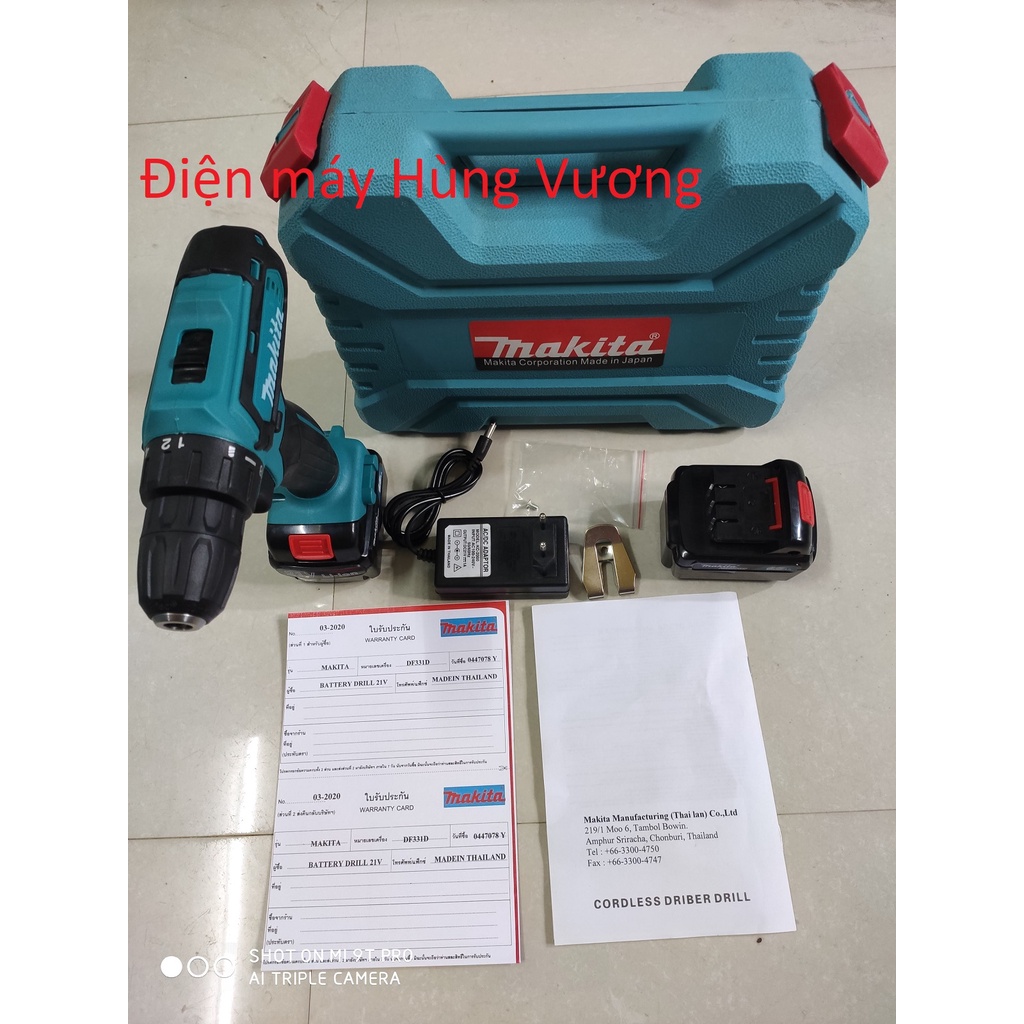 Máy khoan pin 21 vôn Makita Madein Thái lan  DF331D, bắn vít, khoan sắt, gỗ ..chữ Makita đúc nổi