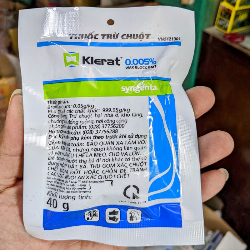 Chế phẩm trừ chuột Klerat 40g. Hàng Syngenta nhập khẩu