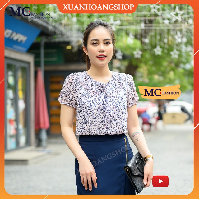 Áo Sơ Mi Nữ Công Sở Mc Fashion, Họa Tiết Hoa Nhí, Cổ Tròn, Tay Ngắn Cộc, 2 Màu ( Vàng, Tím ) Xuân Hoàng Shop Ta955