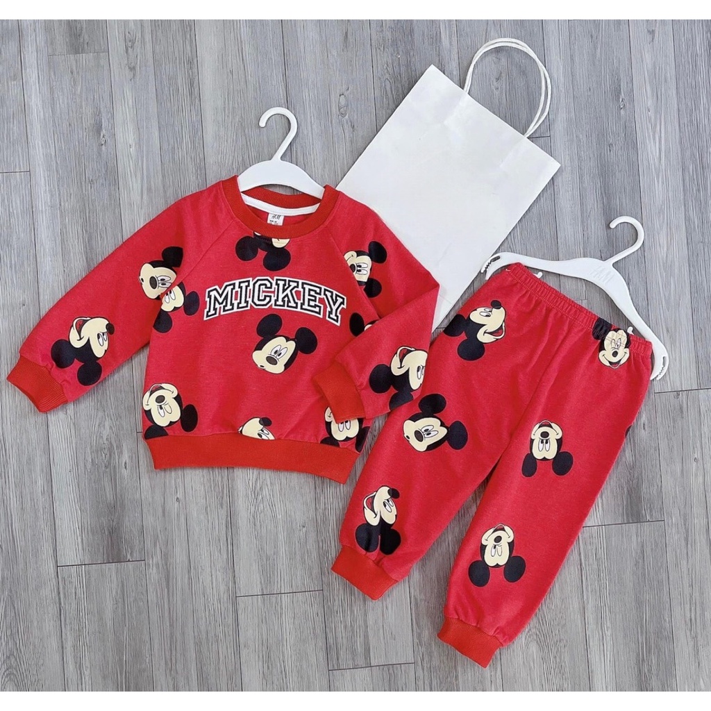 BỘ MICKEY ĐỎ DỄ THƯƠNG CHẤT LIỆU NỈ DA CÁ TÀU CHO BÉ