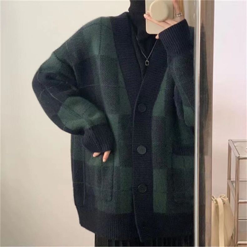 Áo Khoác Cardigan Nữ Quảng Châu Cao Cấp - Áo Khoác Len Dệt Kim 2 Túi Kẻ Ô Cổ Điển Phong Cách Hàn Quốc Siêu Đẹp - A304
