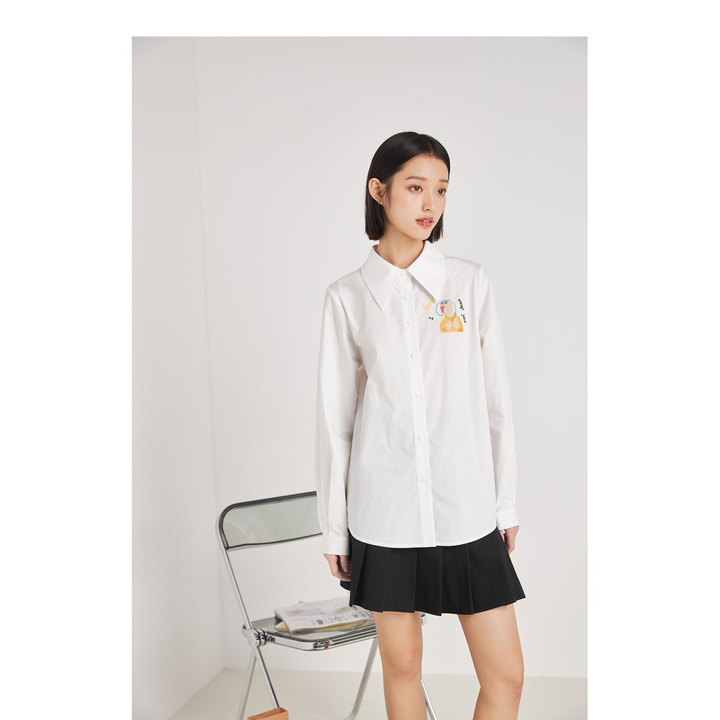 Sơ Mi Thêu LOVE CHICKEN Xinh Xắn, Áo Công Sơ Basic Quyên Fashion Thiết Kế Cổ Đức Trẻ Trung SMT004