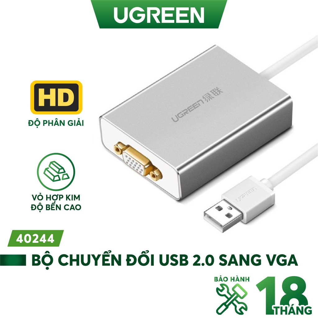 Bộ chuyển đổi USB 2.0 sang VGA vỏ hợp kim UGREEN 40244