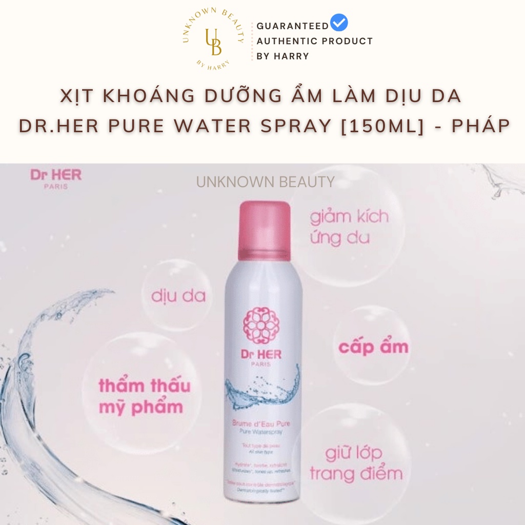 Xịt Khoáng Dưỡng Ẩm Làm Dịu Da PHÁP Dr.Her Pure Water Spray 150ml, 400ml | Unknown Beauty