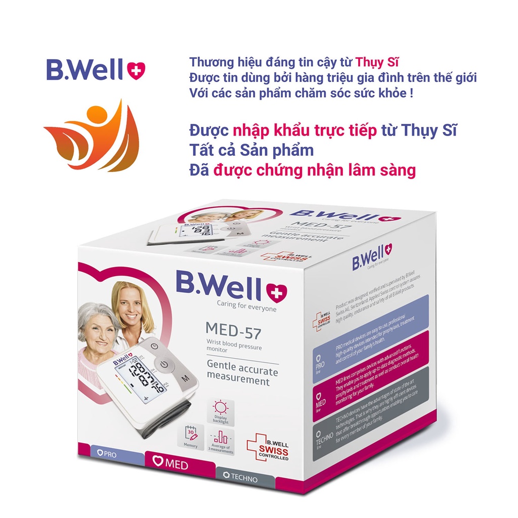 Máy đo huyết áp cổ tay điện tử tự động b.well med 57 - bwell y tế 360