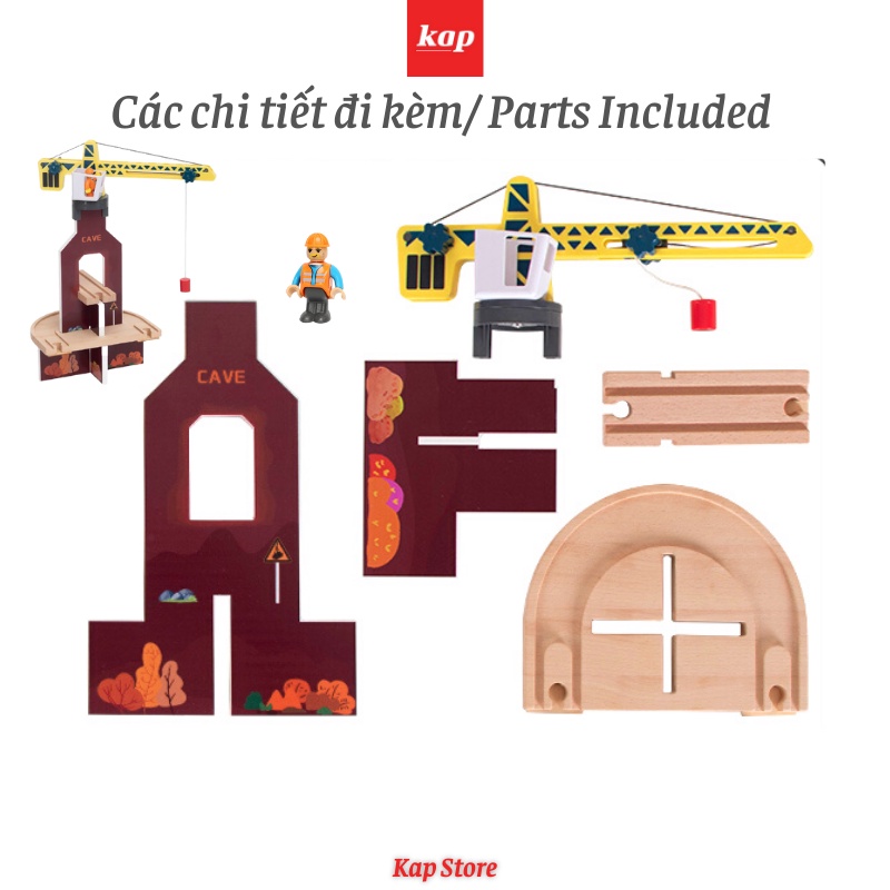 Cần Cẩu Tháp Công trình 6 chi tiết, cần cẩu phụ kiện mô hình đường ray xe lửa gỗ