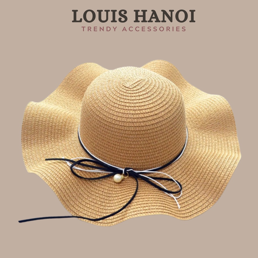 Mũ Nón Cói Vành Sóng Nơ Dây Phối Hạt Ngọc Louis Hanoi - Kèm Hộp Giữ Form dáng chuẩn 100%