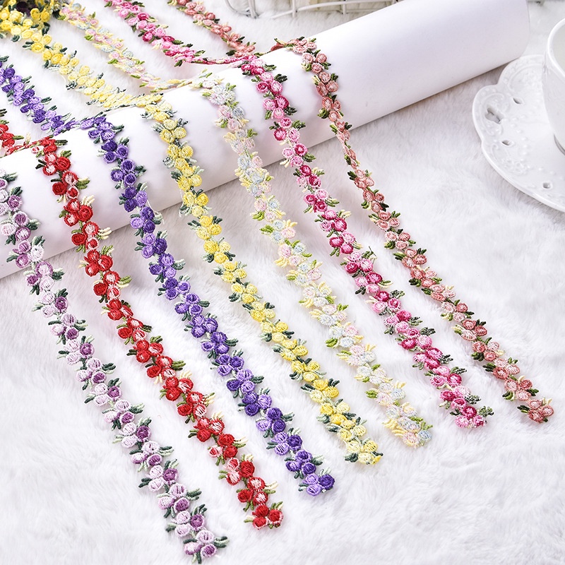 Ruy băng ren hoa hồng 2cm ba chiều polyester lụa ren cao cấp, phụ kiện handmade