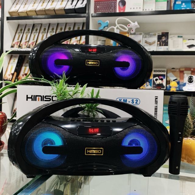 Loa Bluetooth Karaoke Xách Tay KM-S2 (Đen) Tặng Kèm 1 Mic Hát Có Dây Cắm Trực Tiếp,