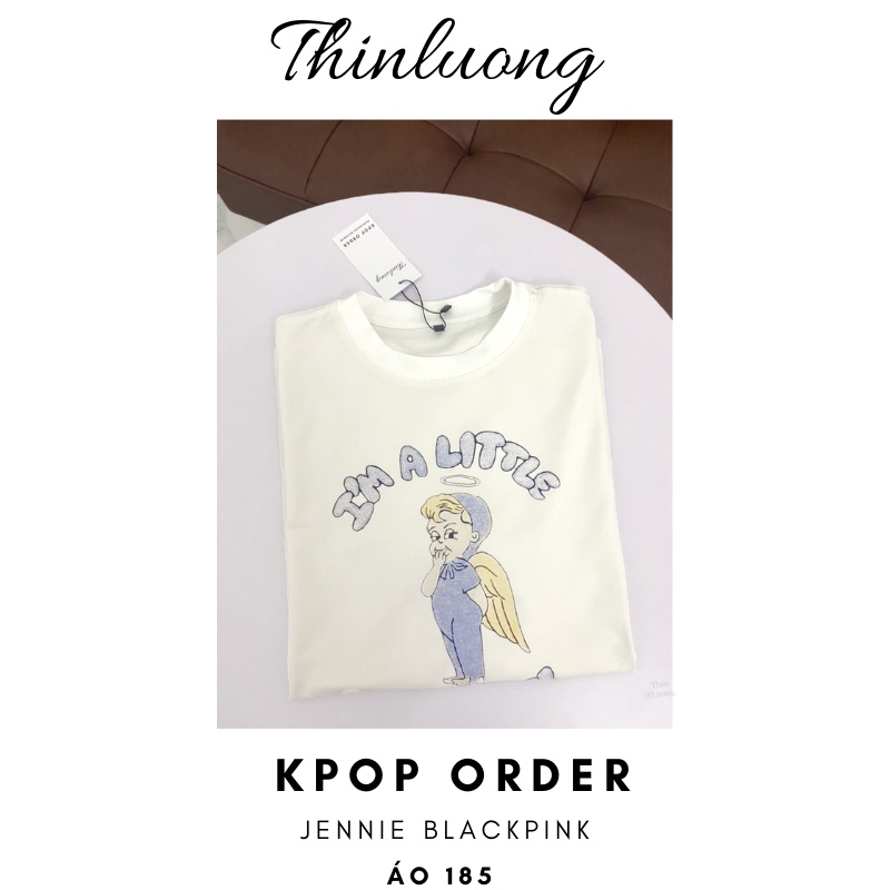 Áo thun tee form rộng trắng hình thiên thần Jennie Blackpink A10