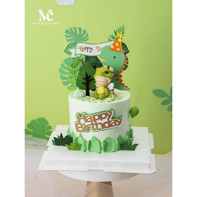 Trang trí sứ em bé khủng long xanh ngồi