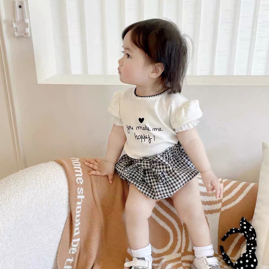 Set Áo Thun Ngắn Tay + Quần Short Thời Trang Hè Hàn Quốc Mới Cho Bé Gái