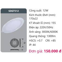 ĐÈN Led  Âm Trần  DUHAL 12W (SDGT512) AS Trắng