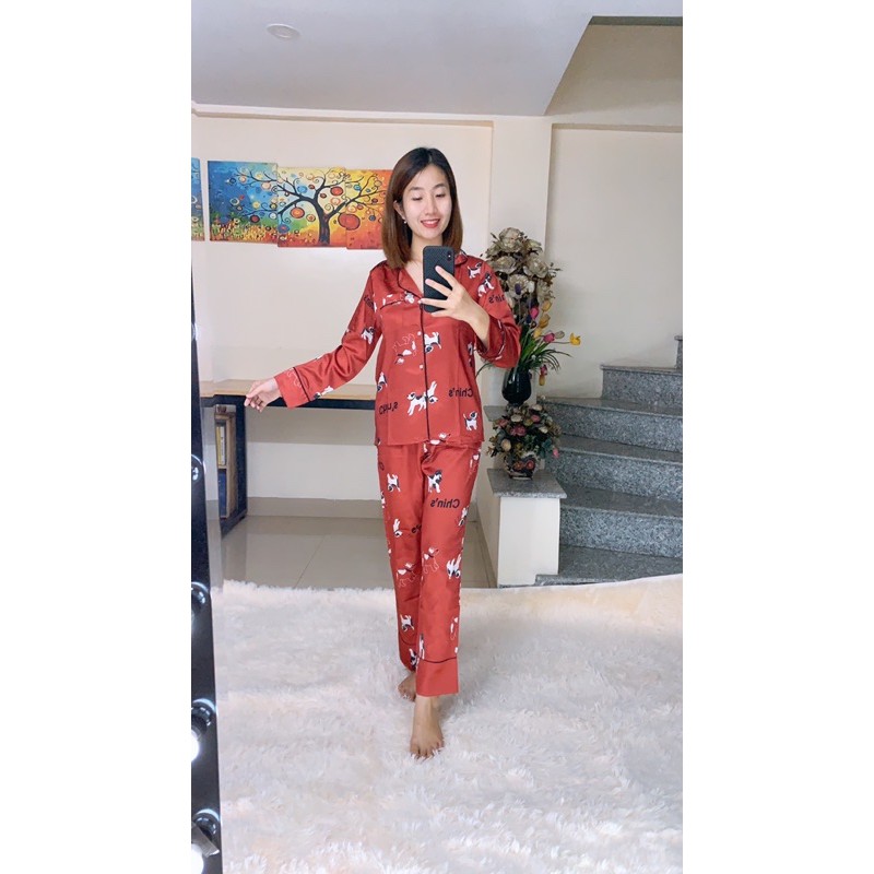 Đồ ngủ nữ PIJAMA bò sữa lụa satin cao cấp