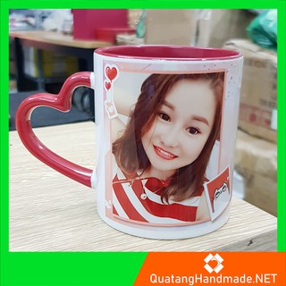 Cốc Sứ Trắng Lòng Màu Cafe Quai Trái Tim In Hình Theo Yêu Cầu - Cốc Cặp Đôi - Quà Lưu Niệm - Tặng Sinh Nhật