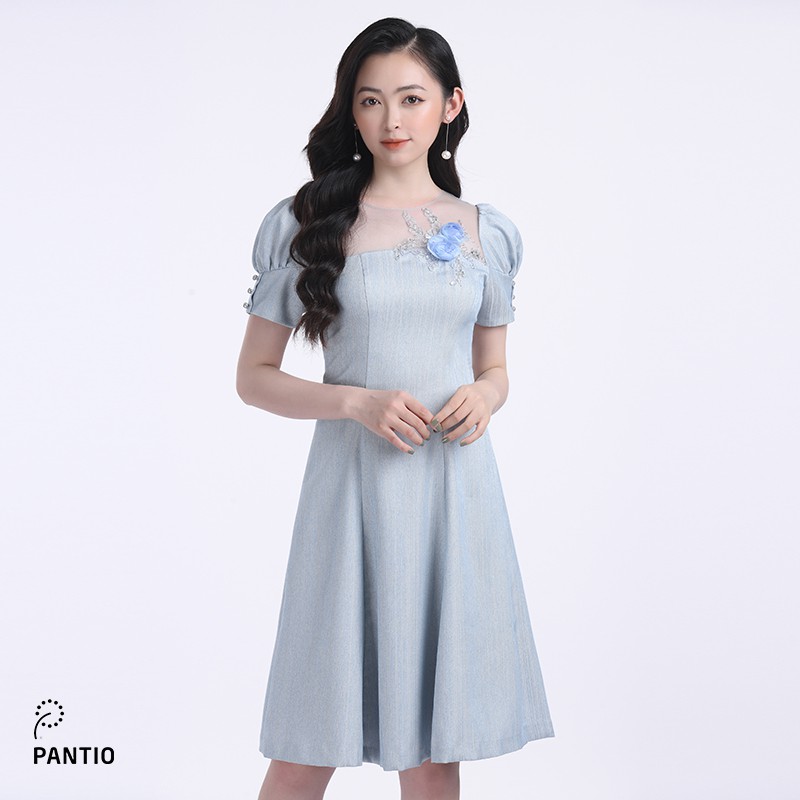 Đầm công sở chất liệu thô đũi dáng xòe ngắn tay FDC32733 - PANTIO