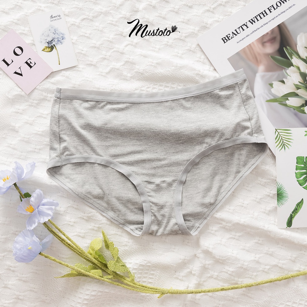 Combo 2 Quần Lót Nữ Trơn Lưng Cao Bamboo Kháng Khuẩn Trắng, Xám (Mustoto MQ51)
