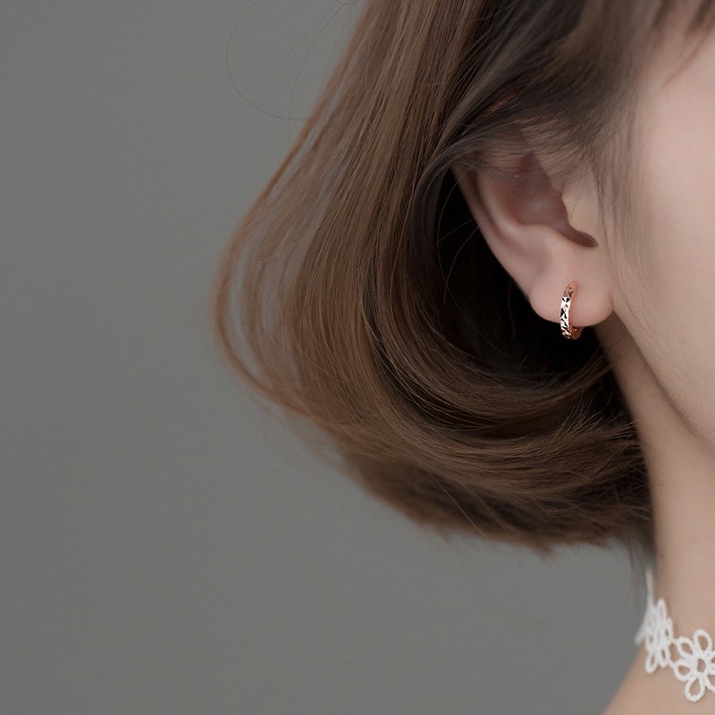 Bông tai bạc H.A.S dạng khoen trơn cắt máy - HK41