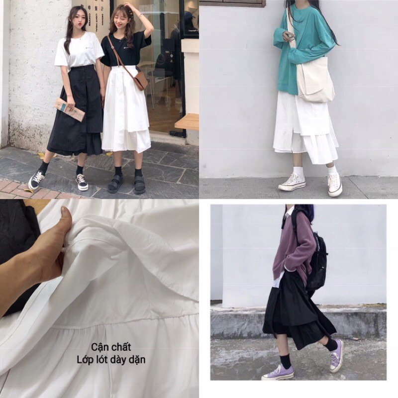 (Ảnh thật) Chân váy Uzallang lệch vạt 2 màu | BigBuy360 - bigbuy360.vn