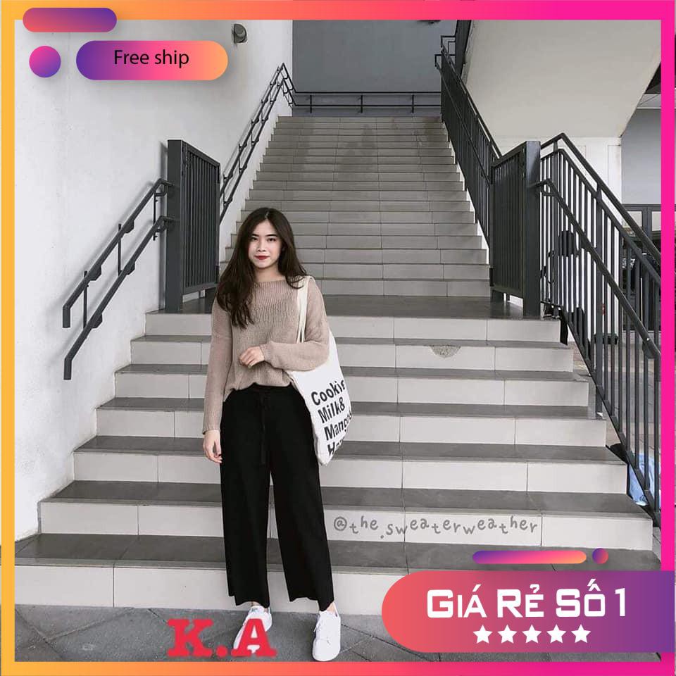Quần dài nữ TUVYSHOP quần ống rộng culottes chất tuyết mua siêu mát bền màu đen 3 size S M L