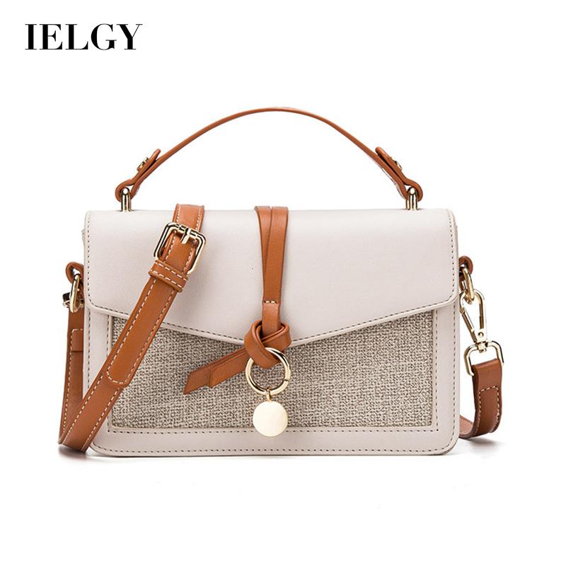 Túi đeo chéo IELGY hình vuông nhỏ bằng vải lanh cotton màu be ngọt ngào thời trang cao cấp dành cho nữ