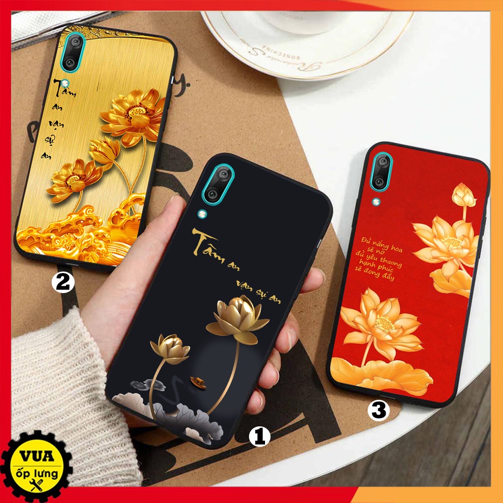 Ốp lưng Huawei Y7 Pro 2019 chất liệu kính cường lực in 3D hình hoa sen và chú tiểu tâm an vạn sự an