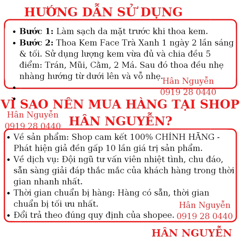 Kem trà xanh - Kem trắng da giảm mụn mờ thâm nám NCOLLAGEN HÂN NGUYỄN 25g KTX01