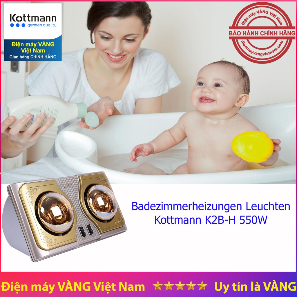 Bảo hành 3 năm - Đèn sưởi nhà tắm treo tường 2 Bóng Kottmann K2BH