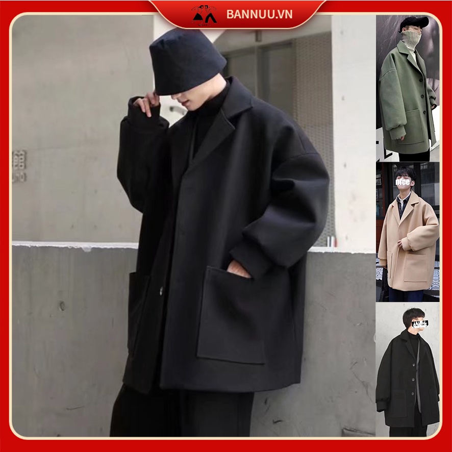 Áo Khoác Len Dày Dáng Dài Màu Sắc áo choàng lông Thời Trang Hàn Quốc áo gió nam from rộng áo gió unisex