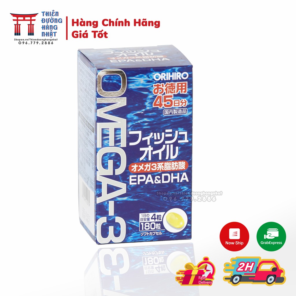 Dầu cá Omega 3 Orihiro Fish Oil Nhật Bản tốt cho mắt, tim mạch và não hộp 180 viên | BigBuy360 - bigbuy360.vn