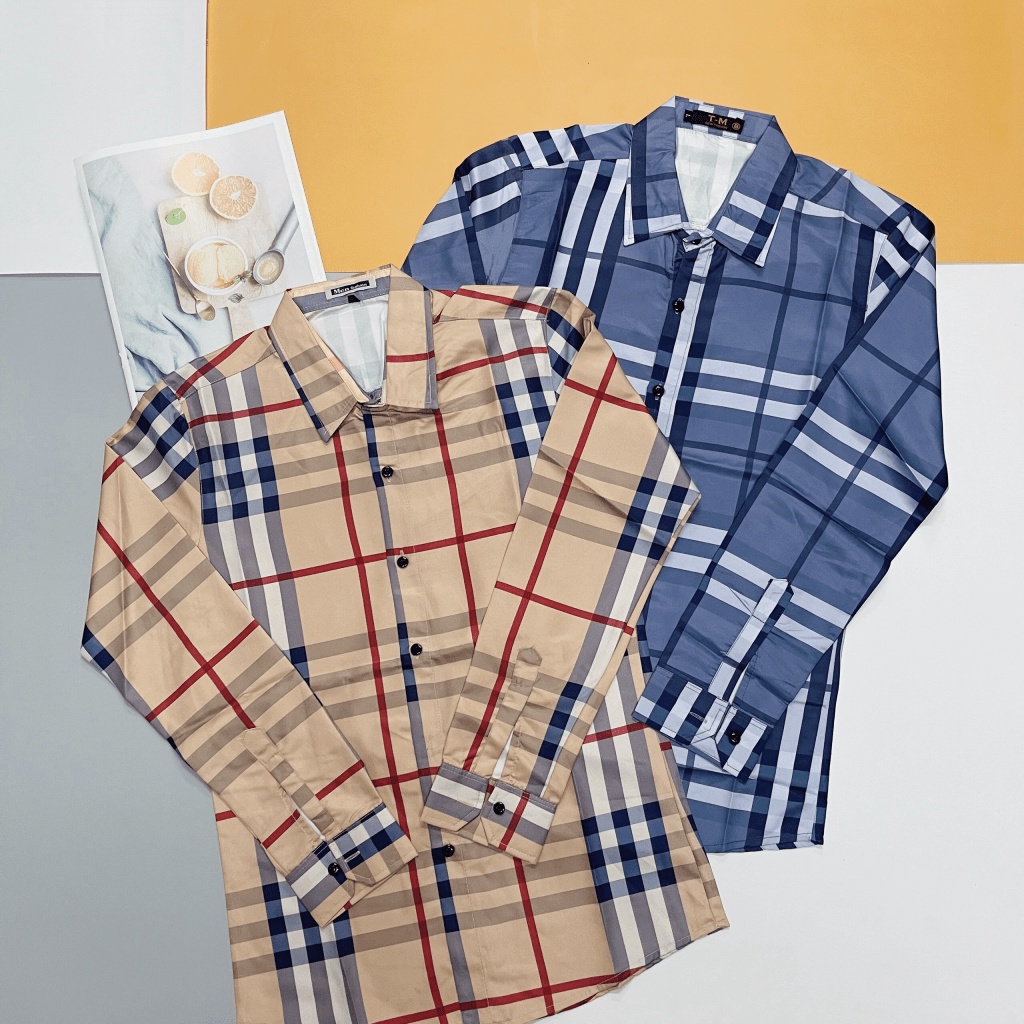 Áo Sơ Mi Nam Tay Dài Phối Sọc Caro 68, Vải Lụa Cao Cấp Phong Cách Sang Trọng [NEW UNISEX]