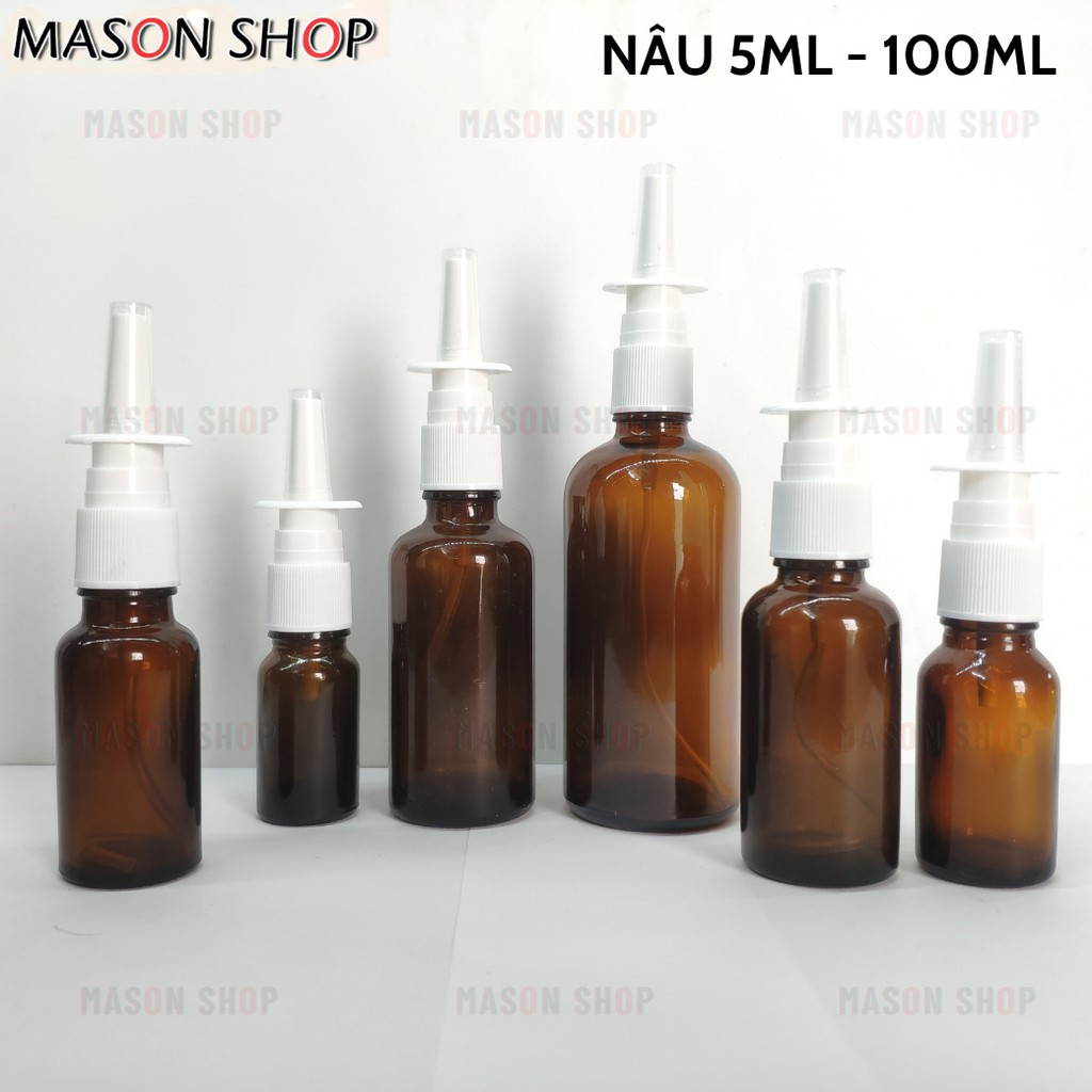 CHAI XỊT MŨI THỦY TINH PHUN SƯƠNG/ LỌ CHIẾT MỸ PHẨM RỮA MŨI TRONG NÂU XANH LÁ 5ML 10ML 15ML 20ML 30ML 50ML 100ML