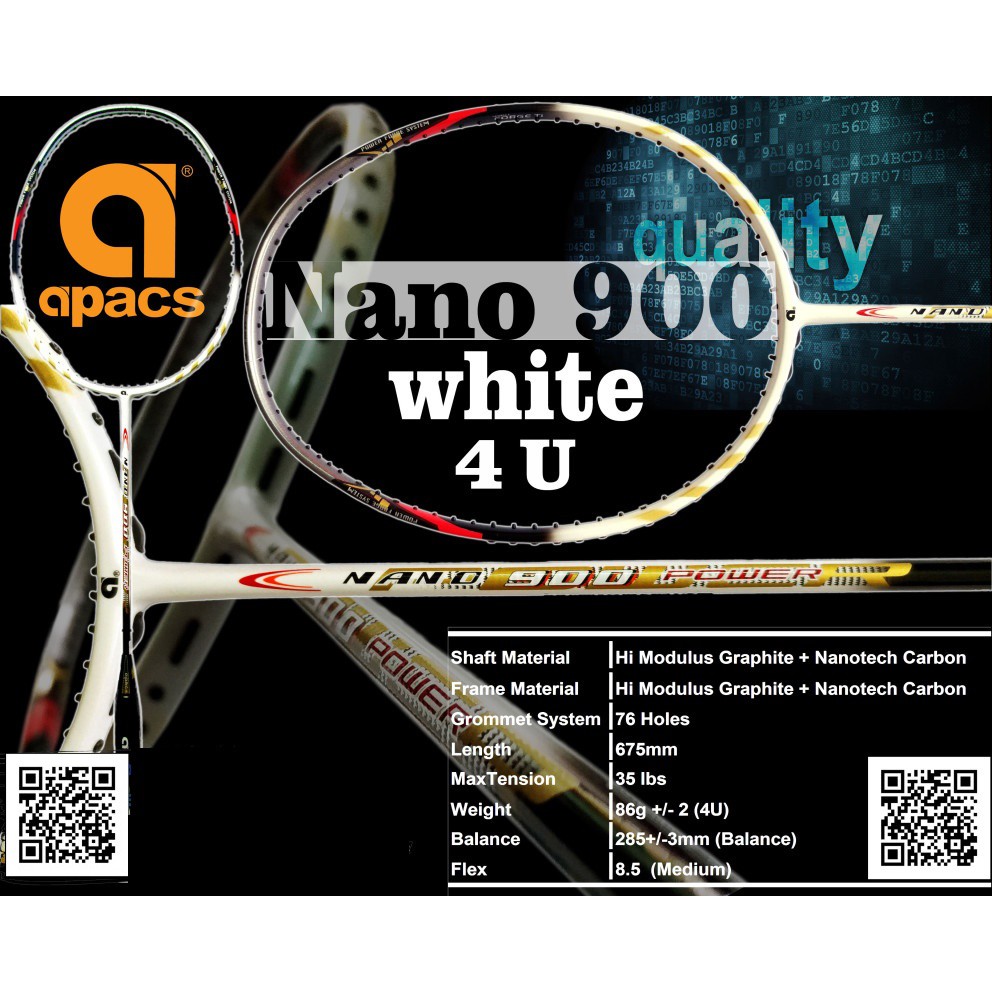 Vợt cầu lông APACS NANO 900 Power (Trắng), tặng dây đan vợt TAAN, tặng cuốn cán vợt VS